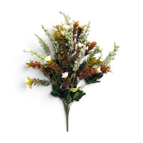 18" Mini Flower & Heather Filler Bush - Beige / White