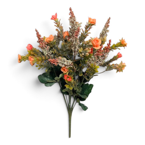 18" Mini Flower & Heather Filler Bush - Peach / Orange