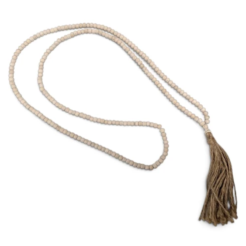 24" Washed Wood Petite Bead Loop Garland with Jute Tassel