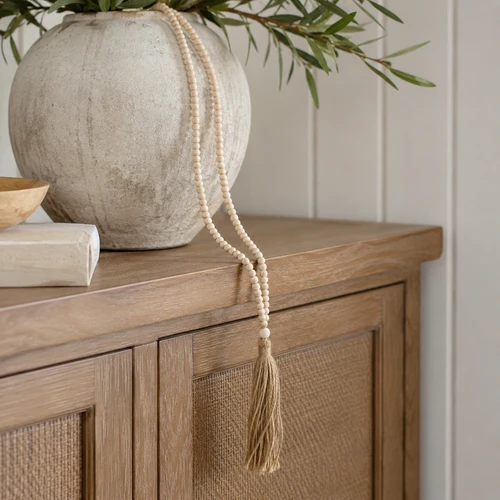 24" Washed Wood Petite Bead Loop Garland with Jute Tassel