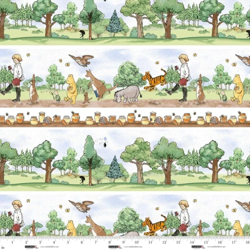 Classic Winnie Hundred Acre Wood Scenic Stripe Cotton Fabric