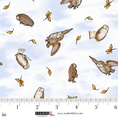 Classic Winnie Owl Toss Light Blue Cotton Fabric