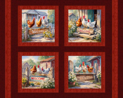 Barnyard Welcome Chickens 36" x 45" Cotton Pillow Panel