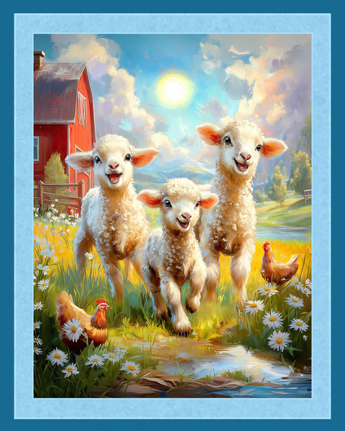 Baa Baa Barnyard Lambs 36" x 45" Cotton Fabric Panel