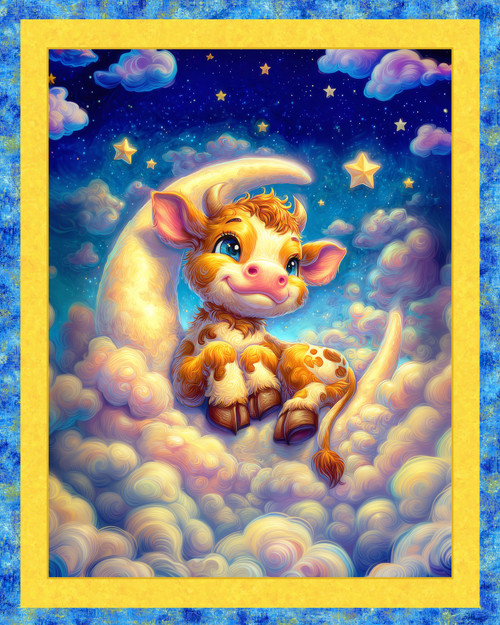 Moo on the Moon Cow 36" x 45" Cotton Fabric Panel