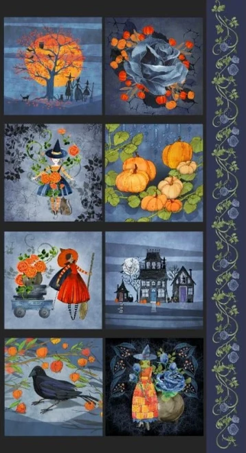 Coven Witches & Pumpkins 24" x 44" Fabric Panel