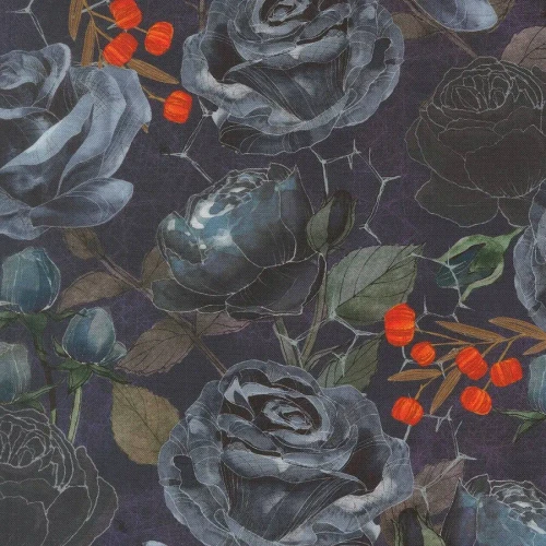 Coven Charcoal Black Roses Cotton Fabric