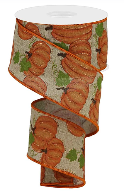 Pumpkin Patch on Royal Wired Ribbon 2.5"