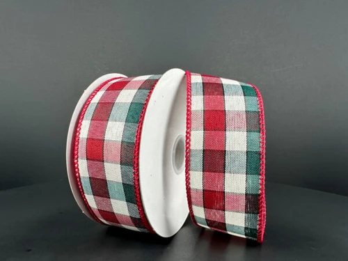 Red and Green Check Plaid Wired Ribbon 1.5"