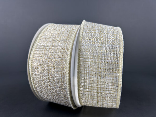 Ivory and Gold Tweed Wired Ribbon 1.5"