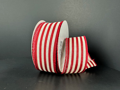 Dark Red Cabana Stripe Wired Ribbon 1.5"