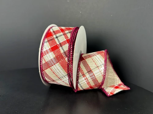 Red, Black, and White Plaid Wired Ribbon 1.5"
