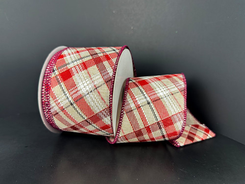 Red, Black, and White Plaid Wired Ribbon 2.5"