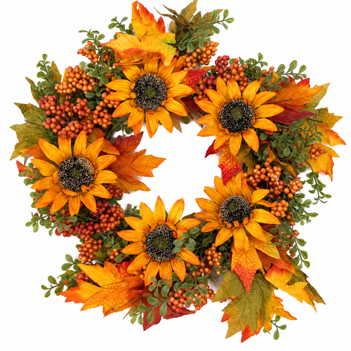 18" Sunflower, Berry & Maple Leaf Fall Wreath