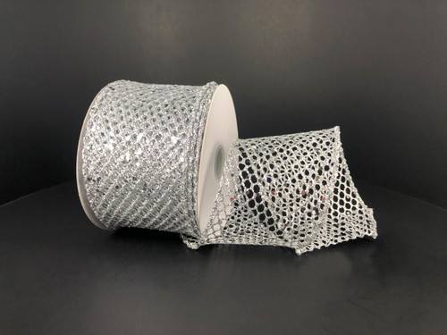 Silver Net Wired Ribbon 2.5"