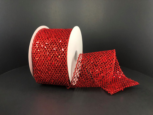 Red Glitter Net Wired Ribbon - 2.5"