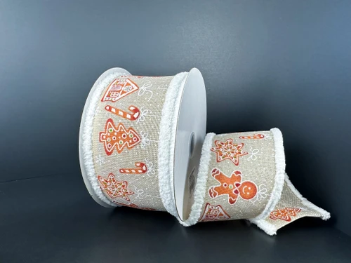 Gingerbread Fluff Edge Wired Ribbon - 2.5"