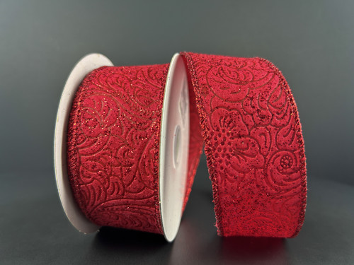 Red Floral Embossed Ribbon 1.5"