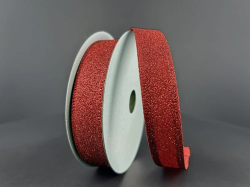 7/8" All Flat Glitter Wired Ribbon: Red (10 Yards)