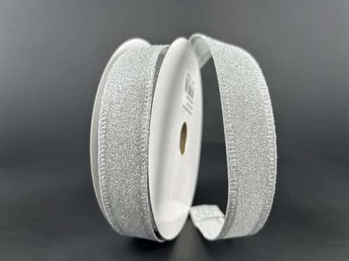 7/8" All Flat Glitter Wired Ribbon: Silver (10 Yards)