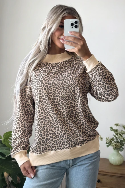 Leopard Print Mock Neck Sweatshirt
