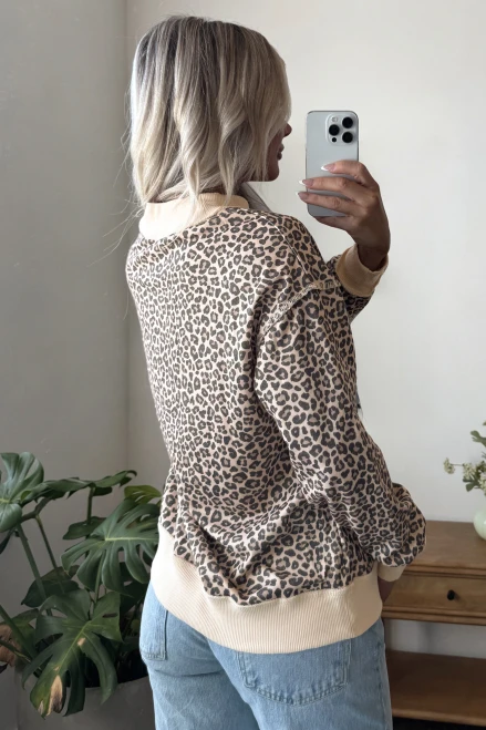 Leopard Print Mock Neck Sweatshirt