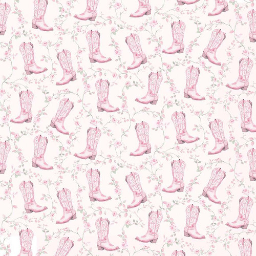 Pretty in Pink Roses & Cowgirl Boots Ballet Cotton Fabric