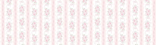 Pretty in Pink Ribbon Floral Stripes White Cotton Fabric