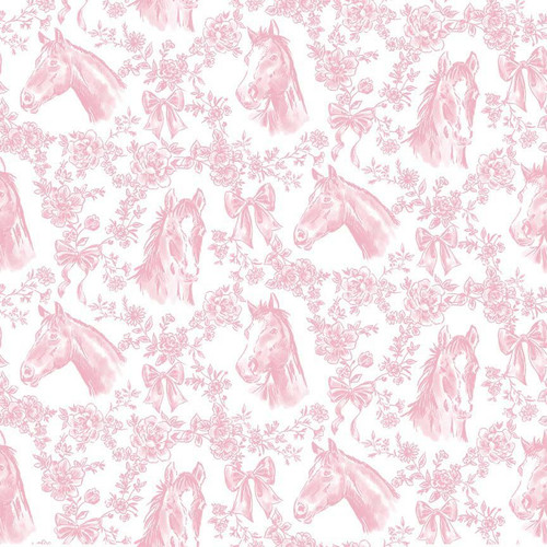 Pretty in Pink Horses & Floral Garland Blush Cotton Fabric