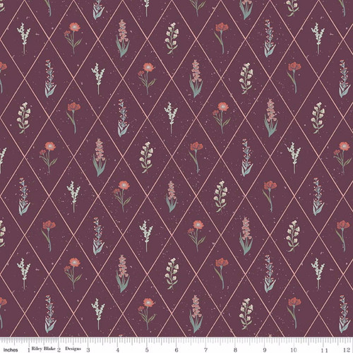 Hedgerow Haven Floral Argyle Sangria Cotton Fabric