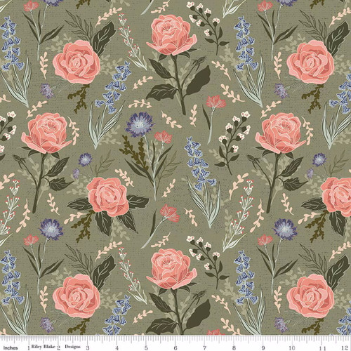 Hedgerow Haven Cottage Floral Rosemary Cotton Fabric