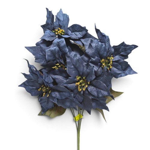 Navy Blue Poinsettia Bush with Textured Petals and Gold Glitter Centers
