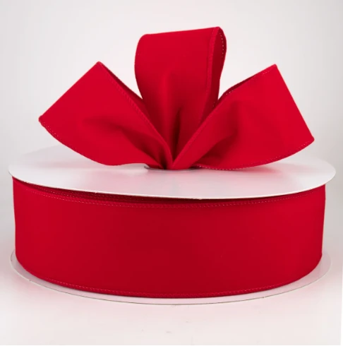 2.5" Holiday Red Wired Velvet Ribbon (25 Yards)