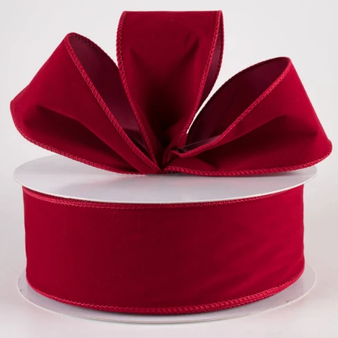 2.5" Dark Red Wired Velvet Ribbon (25 Yards)