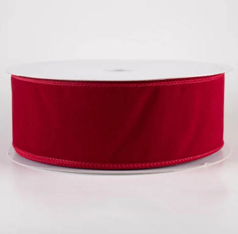 2.5" Dark Red Wired Velvet Ribbon (25 Yards)