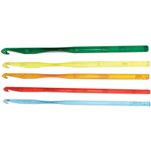 Susan Bates Crystalites Acrylic Crochet Hook Set -Sizes 4mm, 5mm, 5.5mm, 6mm and 6.5mm Susan Bates Crystalites Acrylic Crochet Hook Set -Sizes 4mm, 5mm, 5.5mm, 6mm and 6.5mm