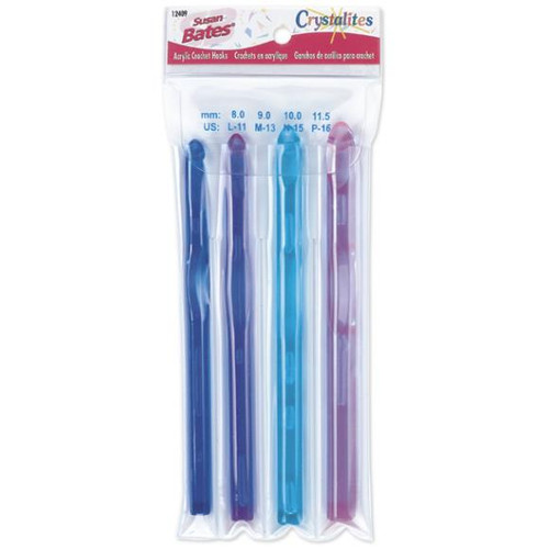 Susan Bates Crystalites Acrylic Crochet Hook Set- Sizes 8mm, 9mm, 10mm and 11.5mm