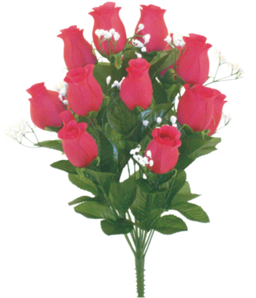 Color Fast Rose Bud Bush with Gypsophila  - Bright Pink