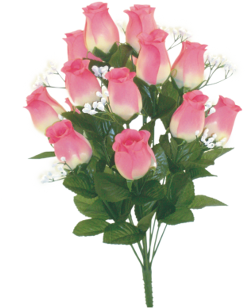 Color Fast Rose Bud Bush with Gypsophila  - Pink