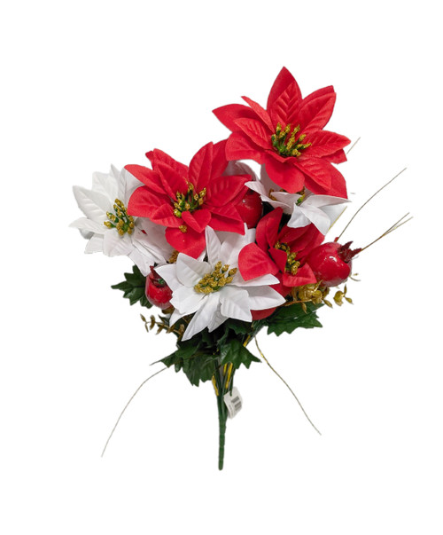 Red & White Poinsettia Bush with Pomegranate & Gold Accents Red & White Poinsettia Bush with Pomegranate & Gold Accents