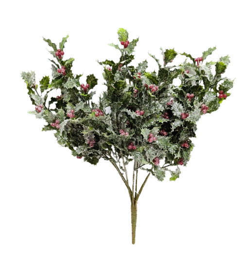 Iced Green Holly Bush with Berries Iced Green Holly Bush with Berries