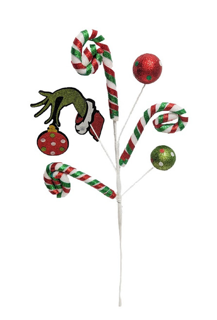 25" Glitter Monster Hand Holding Ornament With Candy Canes Pick 25" Glitter Monster Hand Holding Ornament With Candy Canes Pick