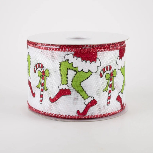 Green Monster Legs & Candy Canes Ribbon - Red Trim (2.5" X 100FT) Green Monster Legs & Candy Canes Ribbon - Red Trim (2.5" X 100FT)