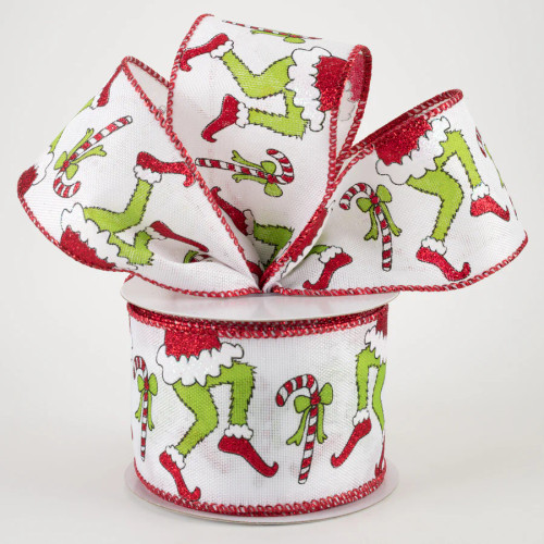 Green Monster Legs & Candy Canes Ribbon - Red Trim (2.5" X 100FT) Green Monster Legs & Candy Canes Ribbon - Red Trim (2.5" X 100FT)