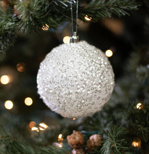 White Glitter Ball Ornament White Glitter Ball Ornament