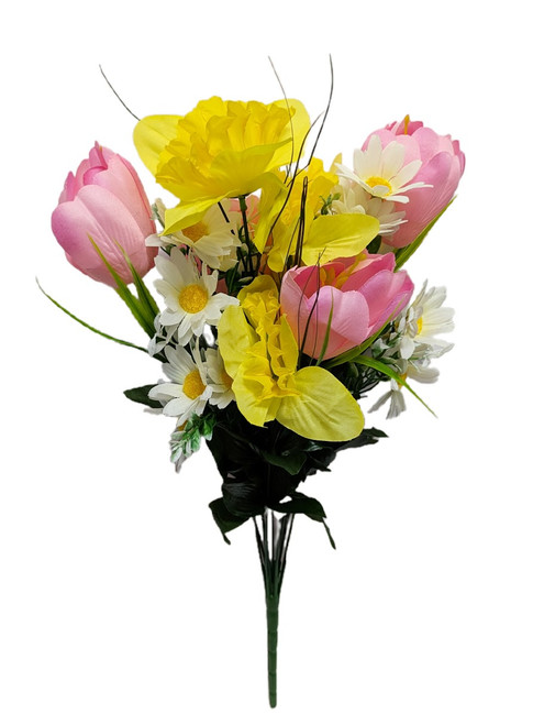 Pink Tulips & Daffodils With Daisies