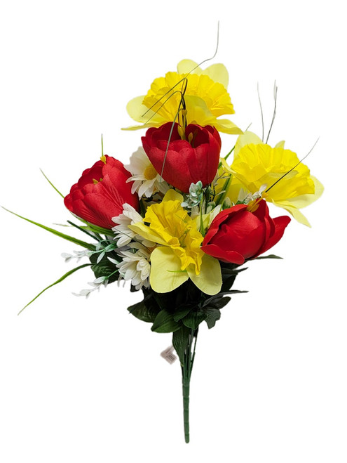 Red Tulips & Daffodils With Daisies