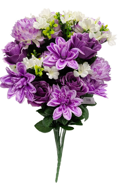 36" Deep Purple Dahlia, Mum, & Rose Mixed Bush