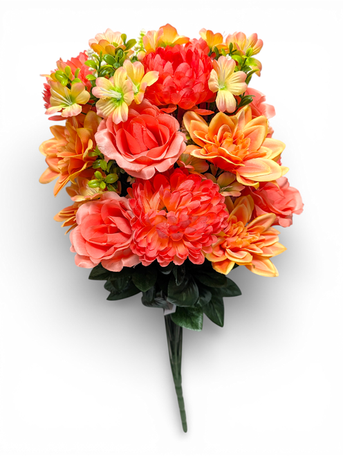 36" Peach Dahlia, Mum, & Rose Mixed Bush