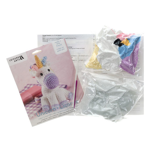 Leisure Arts Crochet Kit Amigurumi Friends Unicorn Small 8 inch